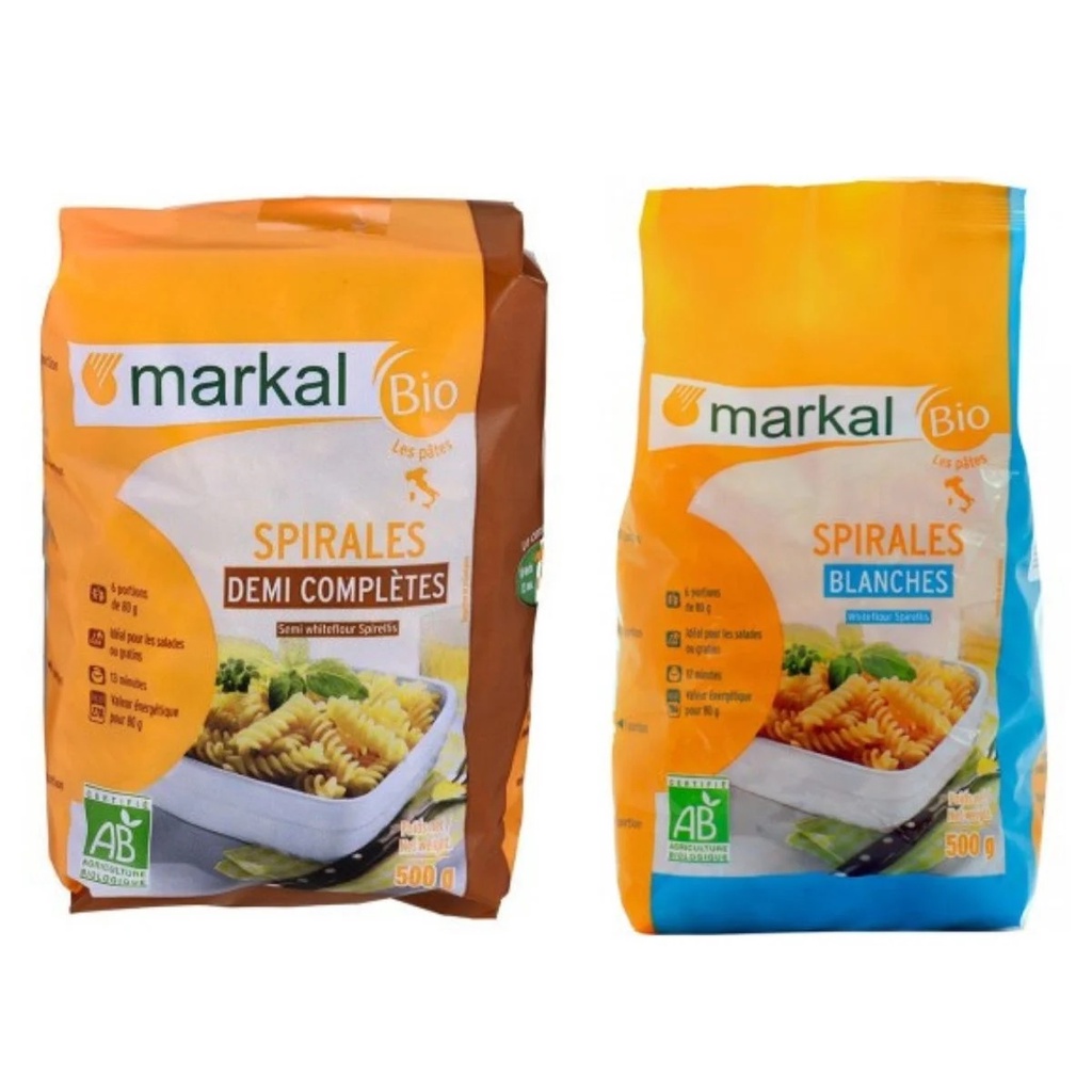 Nui xoắn Spirelli  và mì ống Penne hữu cơ 500gr - Markal