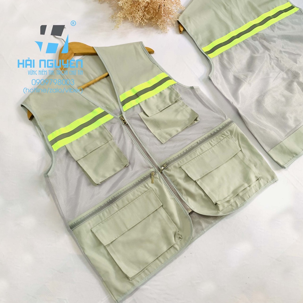 Áo gile kỹ sư phản quang bảo hộ lao động 3 kéo, 6 túi cao cấp - áo kỹ sư bảo hộ