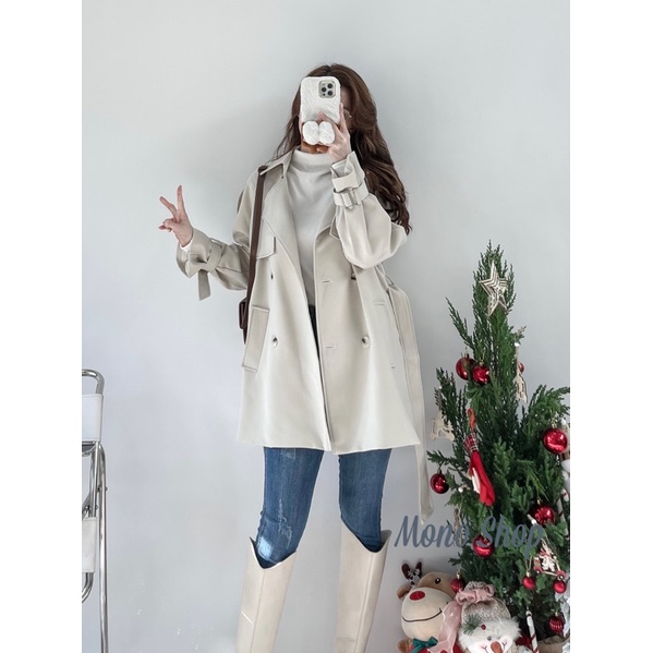 Áo Mangto dáng dài 4 nút kèm dây thắt eo chất dày mịn đứng phom 2 lớp hàng đẹp Ảnh thật/ sẵn