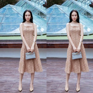 Đầm công sở váy công sở váy xoè 2 dây v1l11