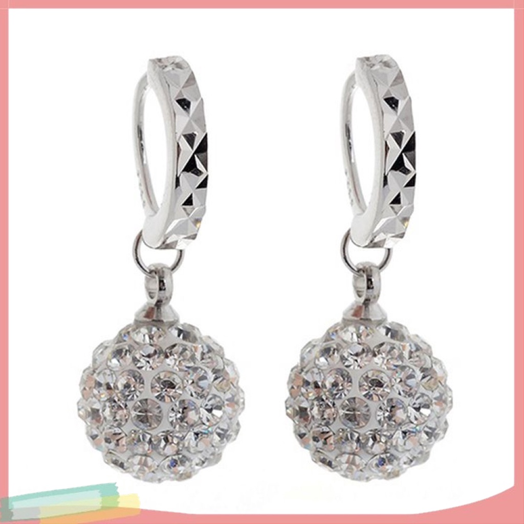 [LK] - - Bông Tai Đính Kim Cương Giả Hình Tròn Bằng Kim Loại Tinh Tế Cho Tiệc Tùng