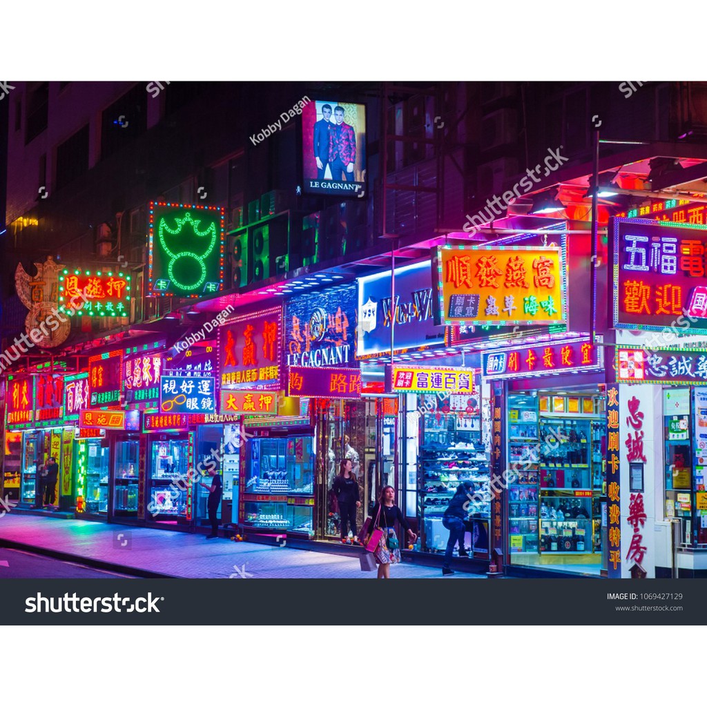 Tranh lụa 3d đường phố Hồng Kông Kích Thước 1,5m x 2m HKĐP14