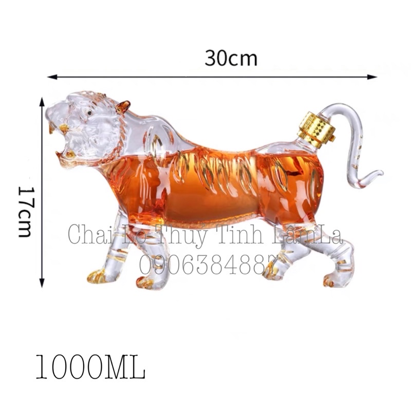 Bình Rượuu Thuỷ Tinh Con Cọpp Cao Cấpp Có Khoá 1000ML