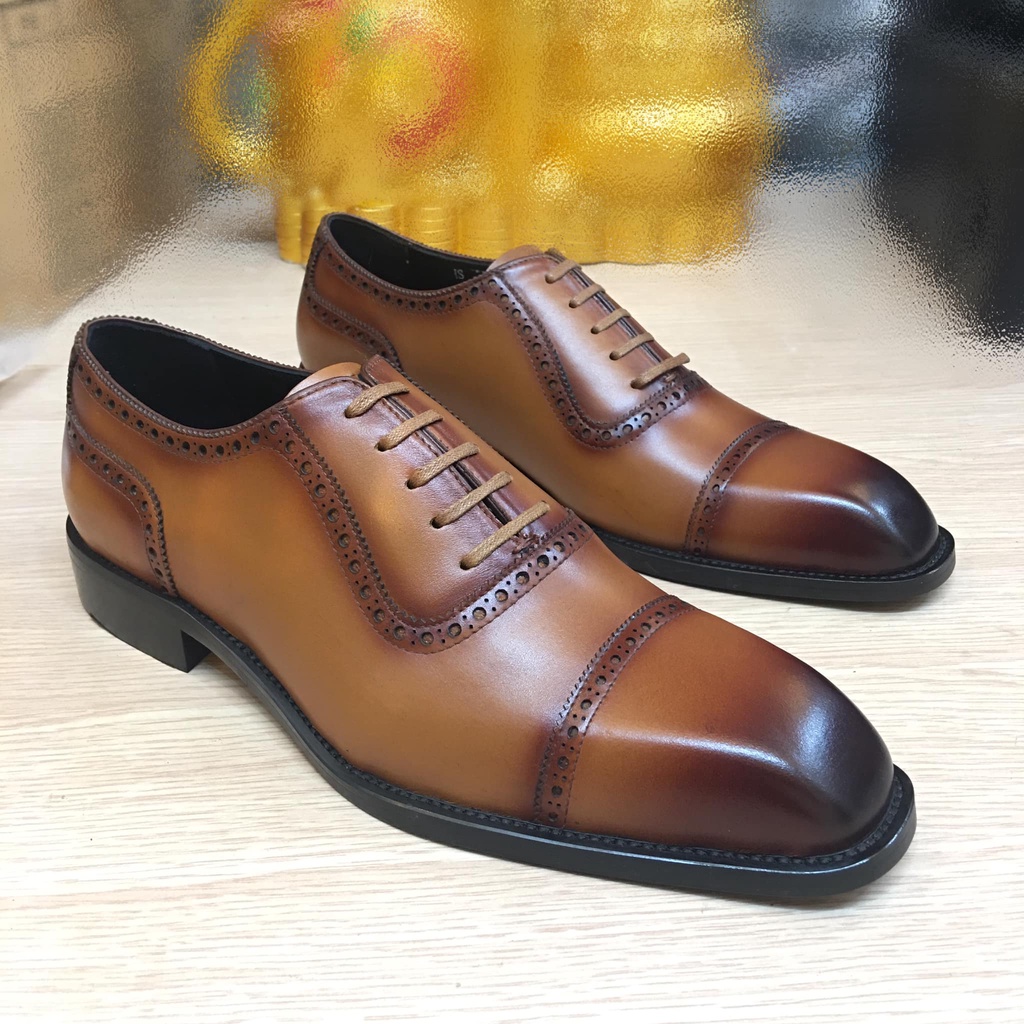 Giày da nam oxford cao cấp đế gỗ phíp da bò thật bh 1 năm - Mã T150