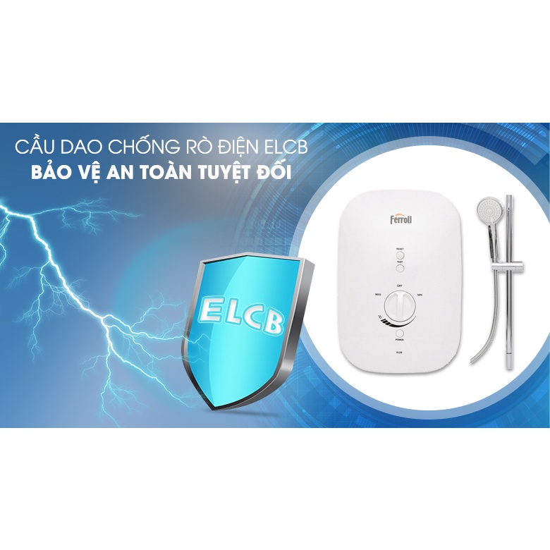 Bình Nóng Lạnh Trực Tiếp Ferroli DIVO SSN 4500W - Không Bơm, Dây Bát Sen, Thanh Trượt