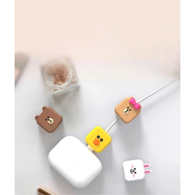 Đầu cao su bao vệ đầu cáp lightning, type C chính hãng Line friend/ (gấu brown, gấu choco, thỏ cony, vịt sally