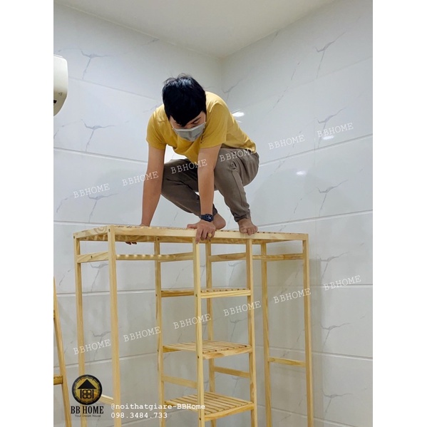 Kệ tủ gỗ lắp ráp 3 ngăn treo quần áo - Gỗ thông Mỹ