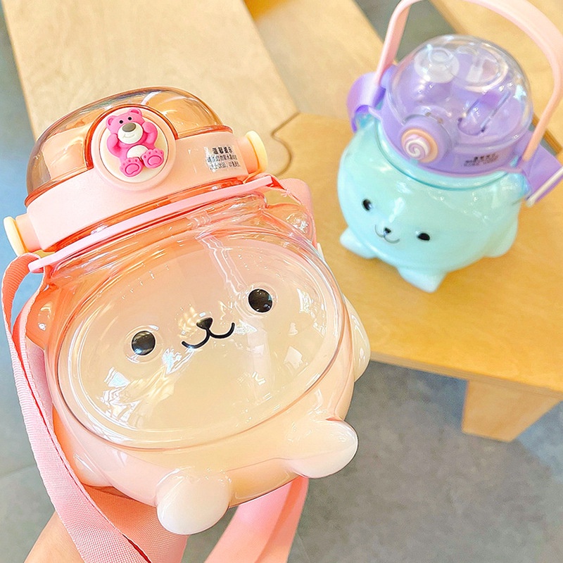 Bình Nước GẤU NẤM LÙN Nhỏ Gọn Nhựa Dễ Thương Dành Cho Học Sinh (1000ML)