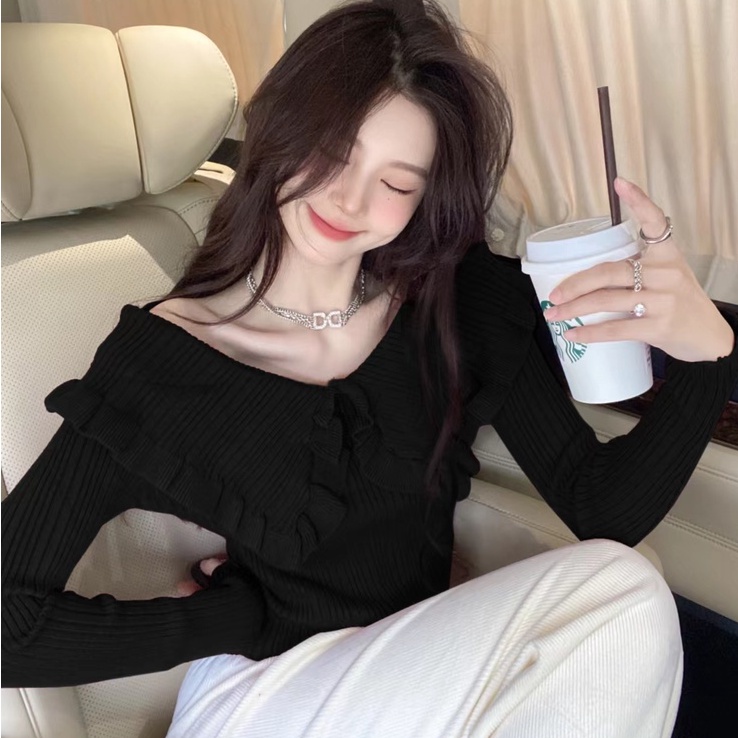 Áo dệt kim ZHELIHANGFEI dài tay cổ búp bê thời trang quyến rũ cho nữ