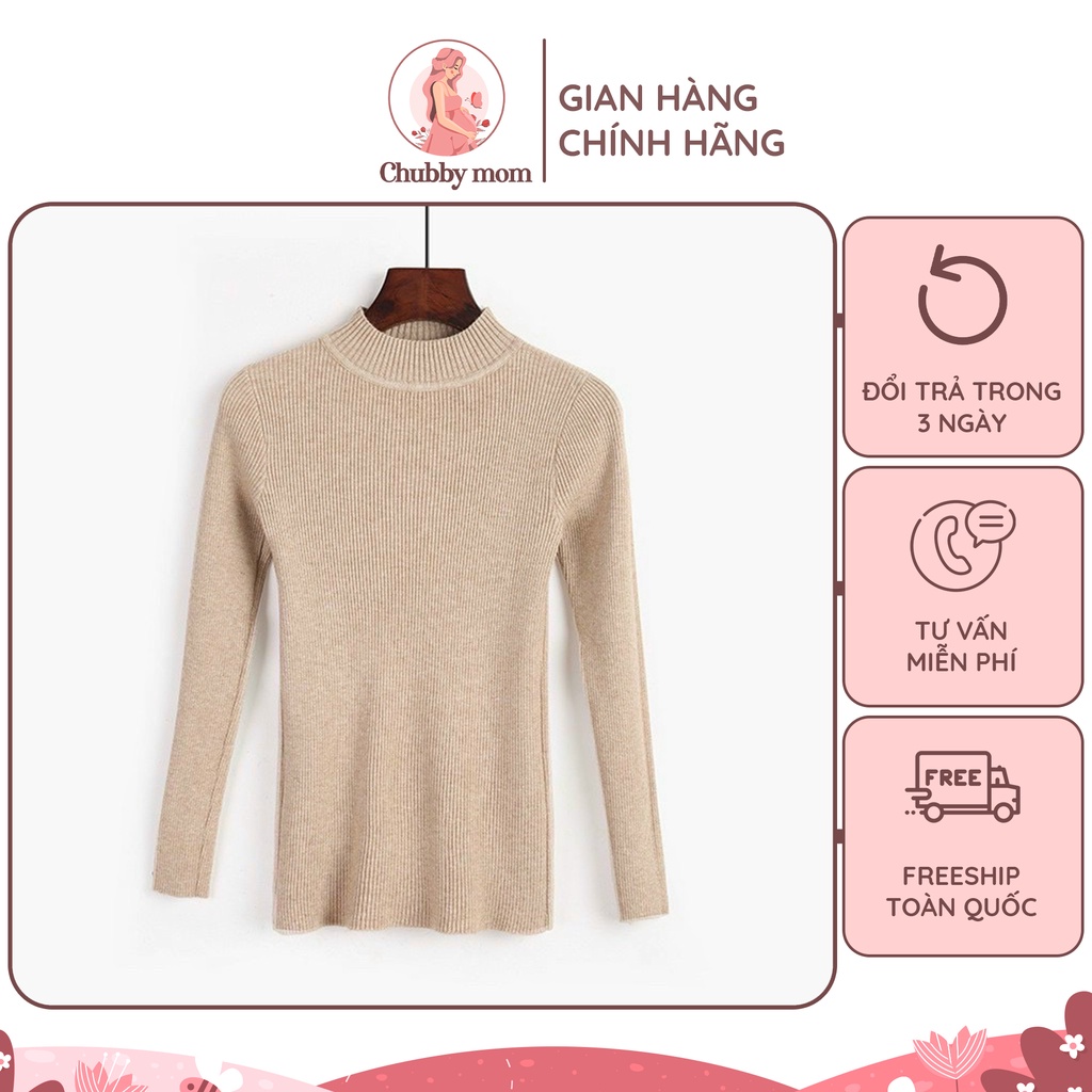 Áo len tăm giữ nhiệt cổ 3 phân co dãn mềm mịn ấm áp cao cấp cho bà bầu - CHUBBY MOM