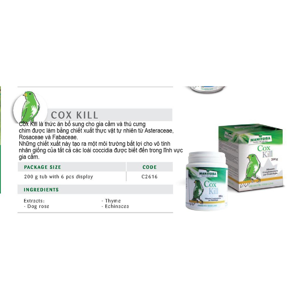 Coxkill Điều trị bệnh cầu trùng cho chim hộp 20gram