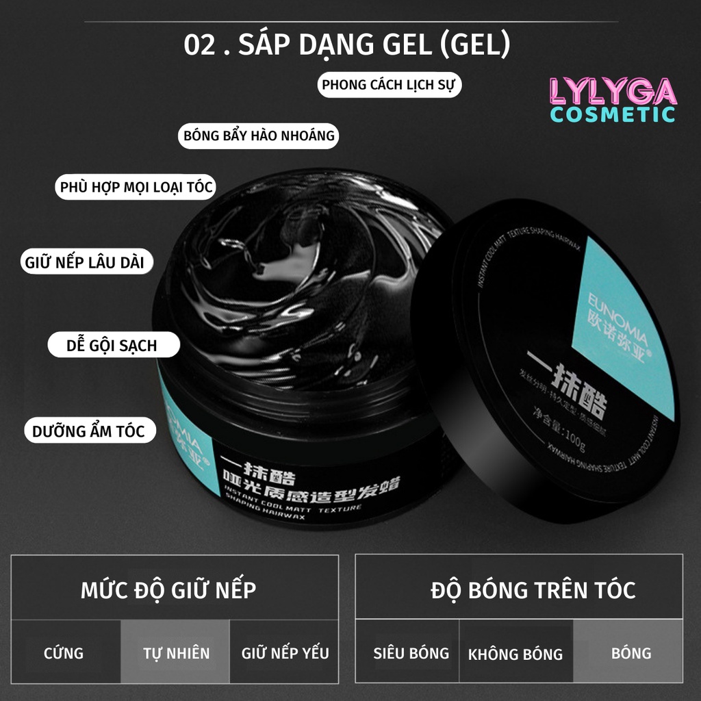 Sáp vuốt tóc nam giữ nếp EUNOMIA 100g keo vuốt tóc nam gel tạo kiểu undercut side part hương thơm dễ chịu SA01