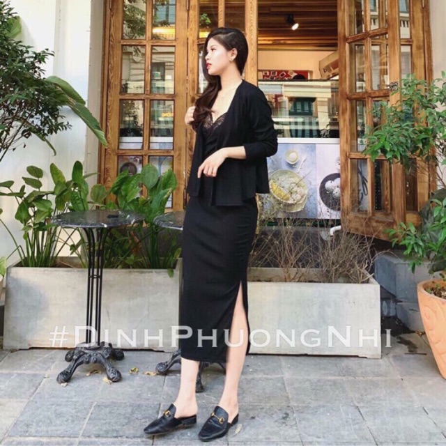 Mua 1 được 2 - có ai không thích ?!? Set combo đầm body viền ren + khoác tay lỡ tone đen sang chảnh hack dáng tôn da