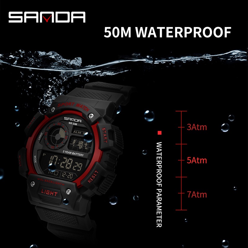 Đồng Hồ Điện Tử Đa Năng Sanda Có Đèn LED Chống Thấm Nước Cho Nam Giới 6009