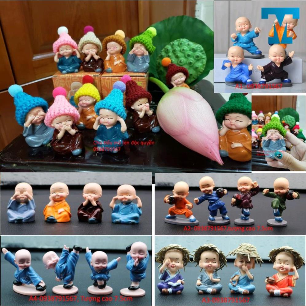 Bộ 4 tượng chú tiểu tứ không - Nhiều mẫu mới - tượng chú tiểu tứ không mũ len , tứ không mũ rơm, tứ không múa võ