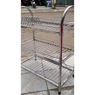 Kệ inox ống 3 tầng để bát đĩa 73×65×33cm - Gia dụng Dũng Hà