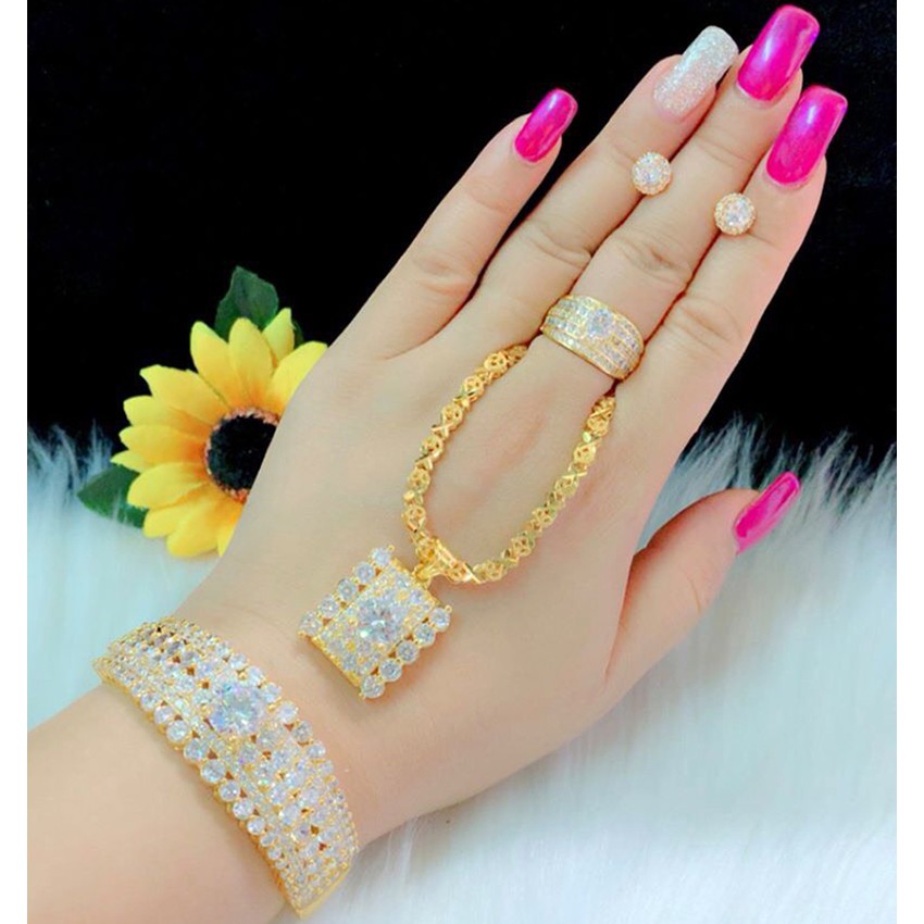 Bộ Trang Sức Sang Chảnh Hình Vuông đính đá Đẹp Mắt