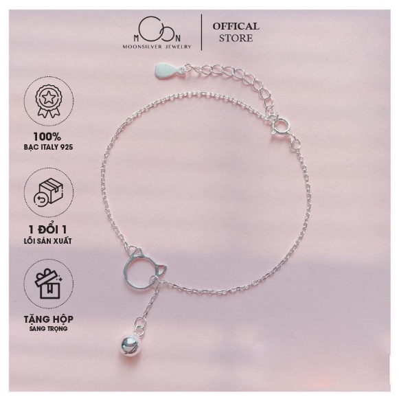 Lắc chân bạc Gem silver, vòng chân bạc nữ mèo mix chuông