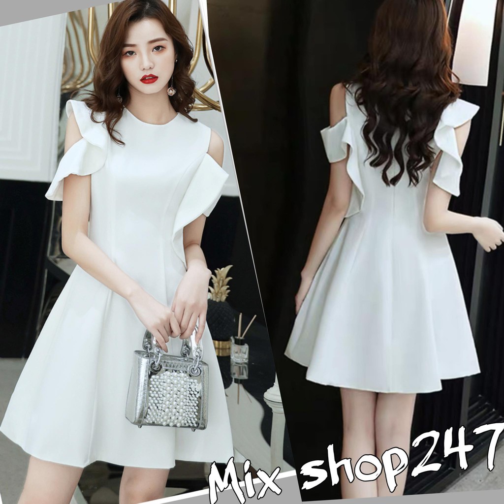 ĐẦM VÁY NỮ DỰ TIỆC VẠT BÈO LỆCH VAI VẢI UMI CÓ NHIỀU MÀU DỄ THƯƠNG | BigBuy360 - bigbuy360.vn