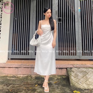 VÁY LỤA TRẮNG CAO CẤP 2 LỚP DÀY DẶN, MỊN MÀNG  - MIDY.VN (hình tự chụp)