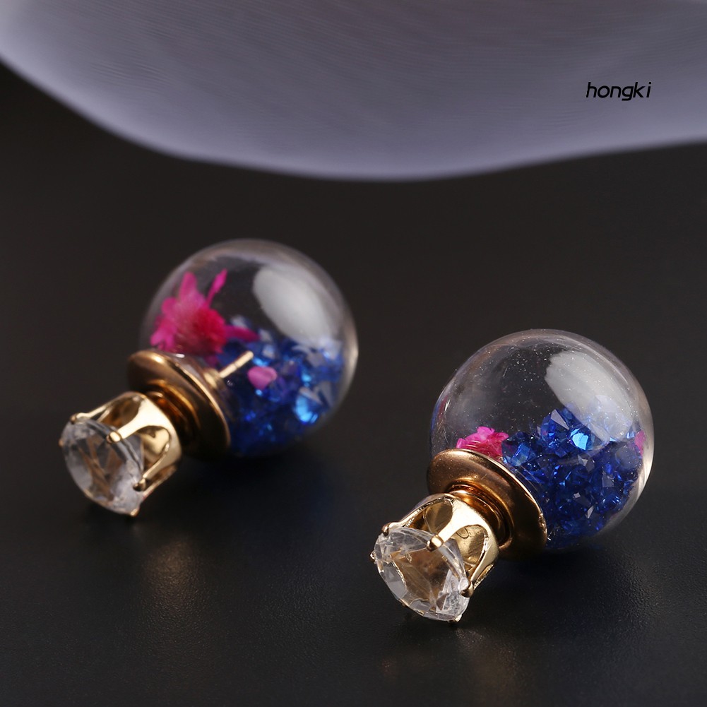 Bông tai hoa khô đính đá thời trang độc đáo cho nữ