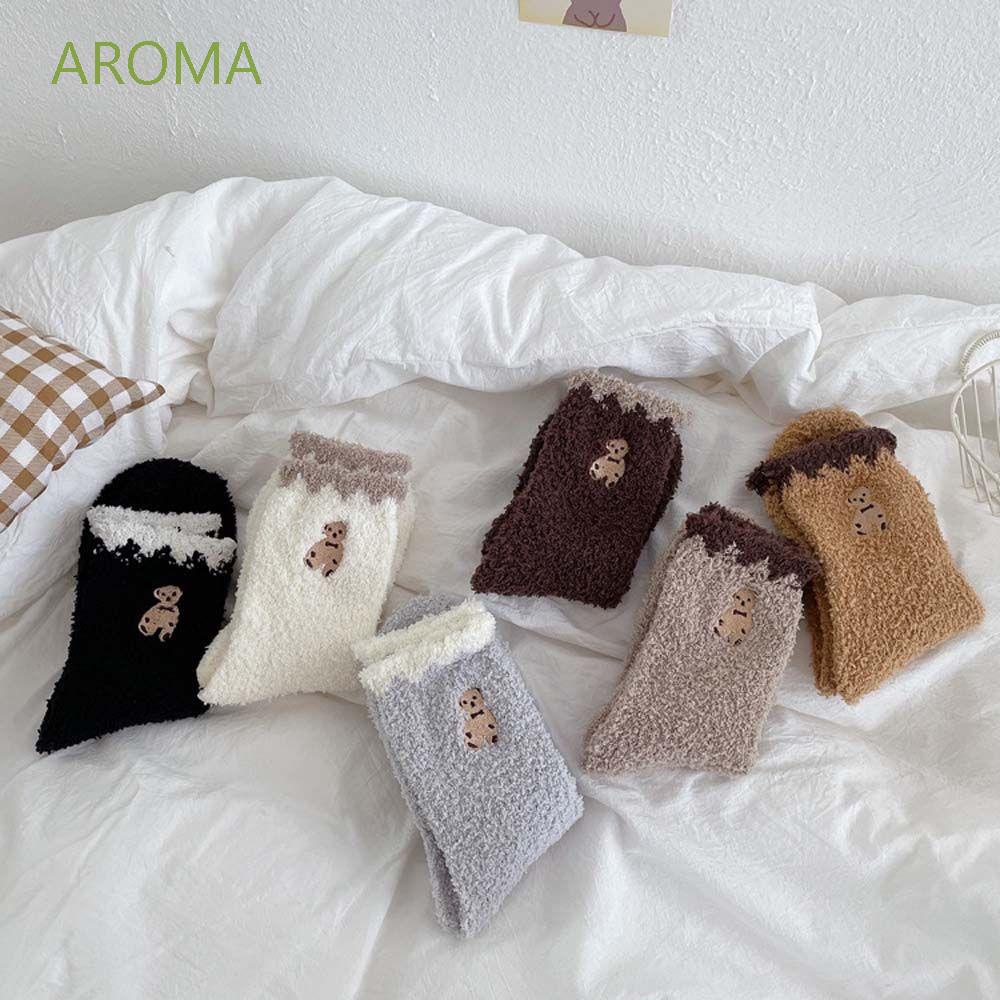 Vớ lông cừu san hô mềm mại thoáng khí màu trơn dễ thương cho nữ