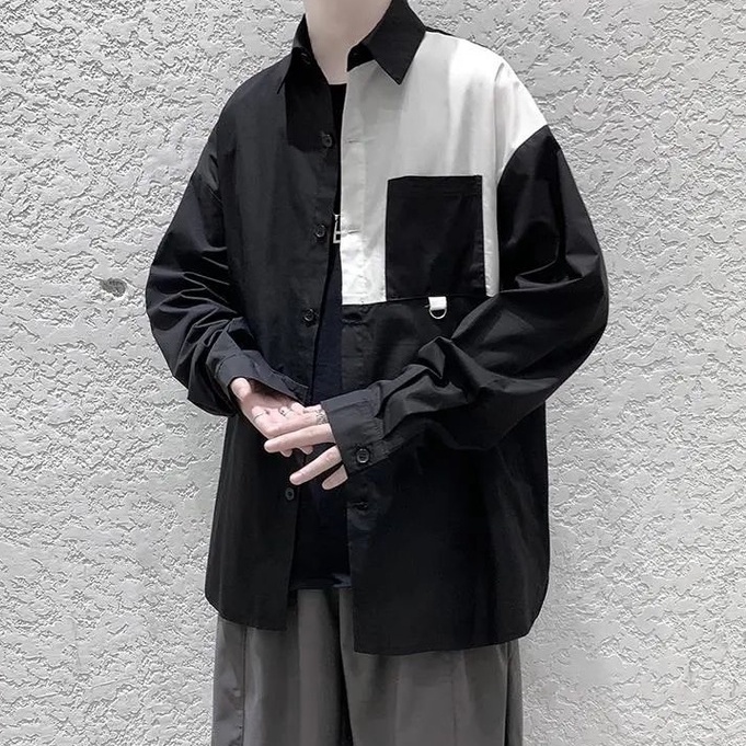 HOT Áo Sơ Mi Ulzzang Tay Dài Phối Vai Unisex Cho Cả Nam Và Nữ Vải Kate Đẹp Và Thoáng Mát