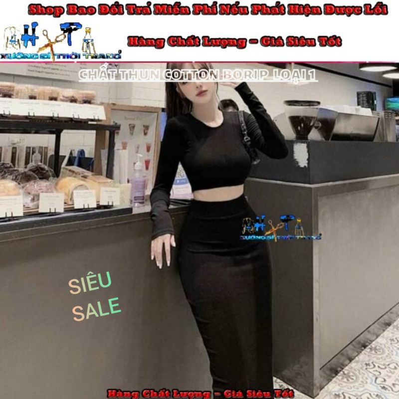 Set Váy Nữ Áo Croptop Mẫu Trơn Tay Dài Ôm Body Siêu Tôn Dáng - Hàng Có Sẵn | BigBuy360 - bigbuy360.vn