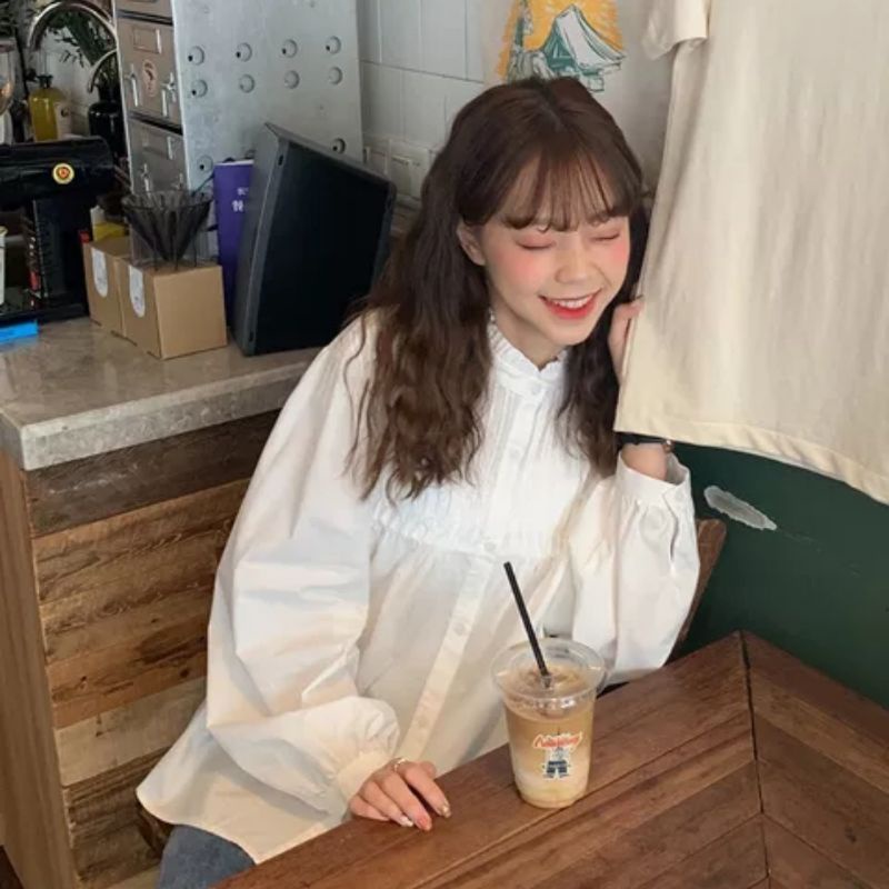 Áo sơ mi kiểu xếp li ngực ulzzang ảnh thật
