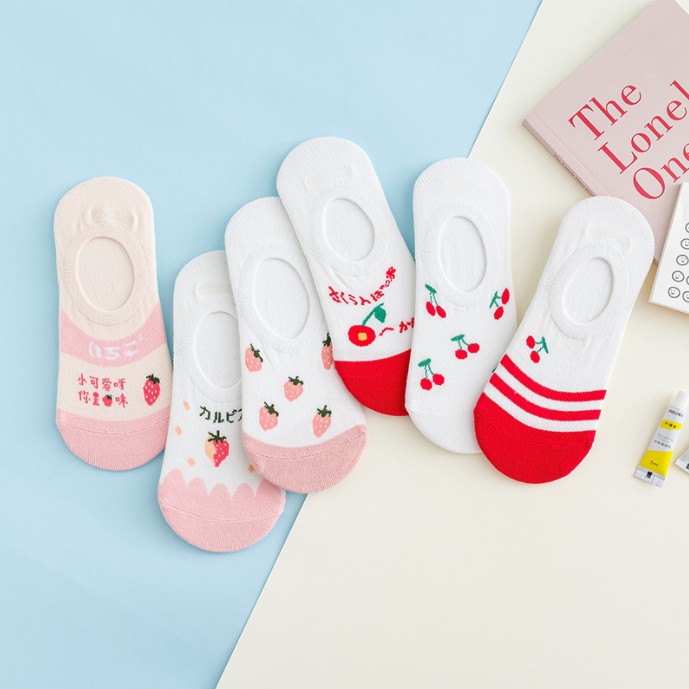Vớ tất cổ ngắn, tất lười nữ nửa bàn chân vải cotton co giãn thêu hoạ tiết xinh xắn TC84 - VHT SHOP