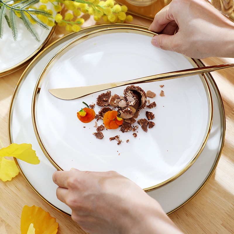 Bộ Bát Đĩa Trắng Viền Vàng Cao Cấp Phong Cách Sang Trọng Hiện Đại Quà Tân Gia Quà Sinh Nhật