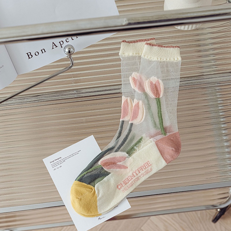 Xixi Vớ Lưới Xuyên Thấu Siêu Mỏng Họa Tiết Hoa Tulip Thời Trang Mùa Hè Cho Nữ