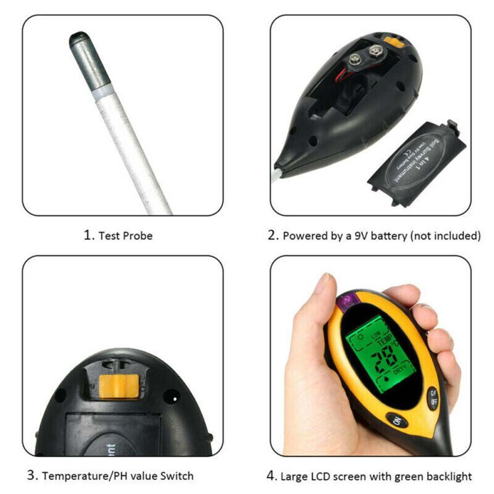 Máy Đo Độ Ẩm / Nhiệt Độ Đất 4 Trong 1 Có Màn Hình LCD Chuyên Dụng Cho Sân Vườn