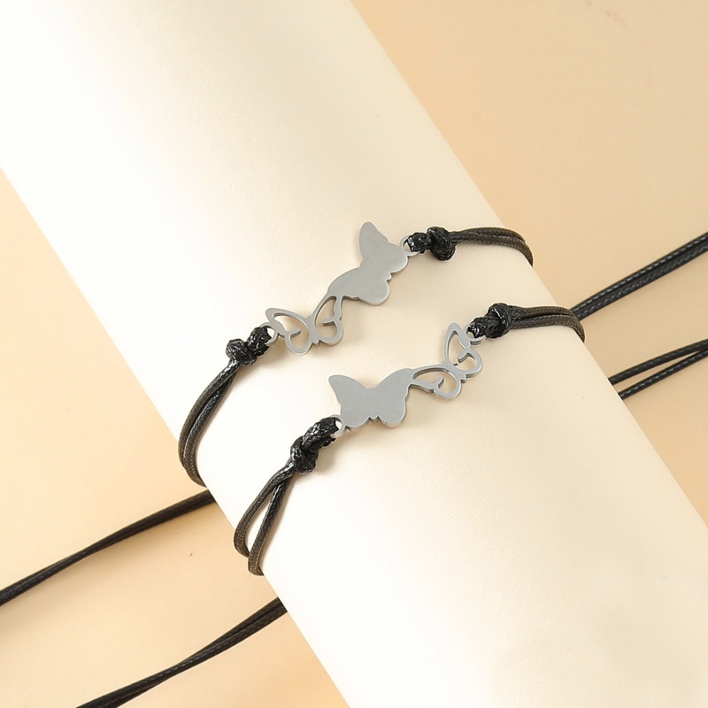 Bộ 2 / 3 Vòng Tay Bện Bằng Thép Không Gỉ Hình Bướm Sáng Tạo