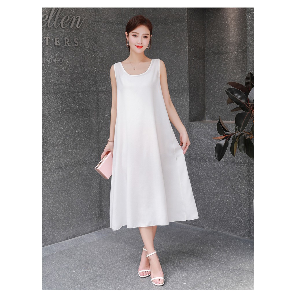 [ Mã FAMAYWA2 giảm 10K đơn 50K] Váy maxi nữ 2 dây bản to đan chéo lưng form rộng chất đẹp màu trắng - CM shop