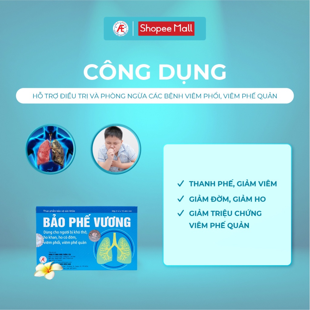 Bảo Phế Vương hộp 20 viên Hỗ trợ bổ phế phòng ngừa viêm phế quản, giảm viêm giảm đờm DƯỢC PHẨM Á ÂU