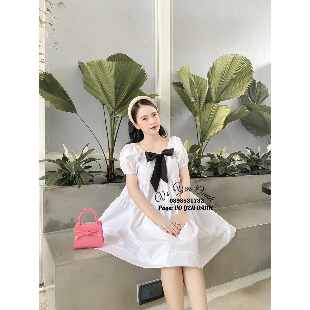 ĐẦM BABY DOLL CỔ PHỐI NƠ TAY BỒNG  Ꮯɦấȶ Ꮮɨệʊ: thô thái lụa . Có 2 màu. Size dưới 55kg vừa. Kèm hình chụp thật