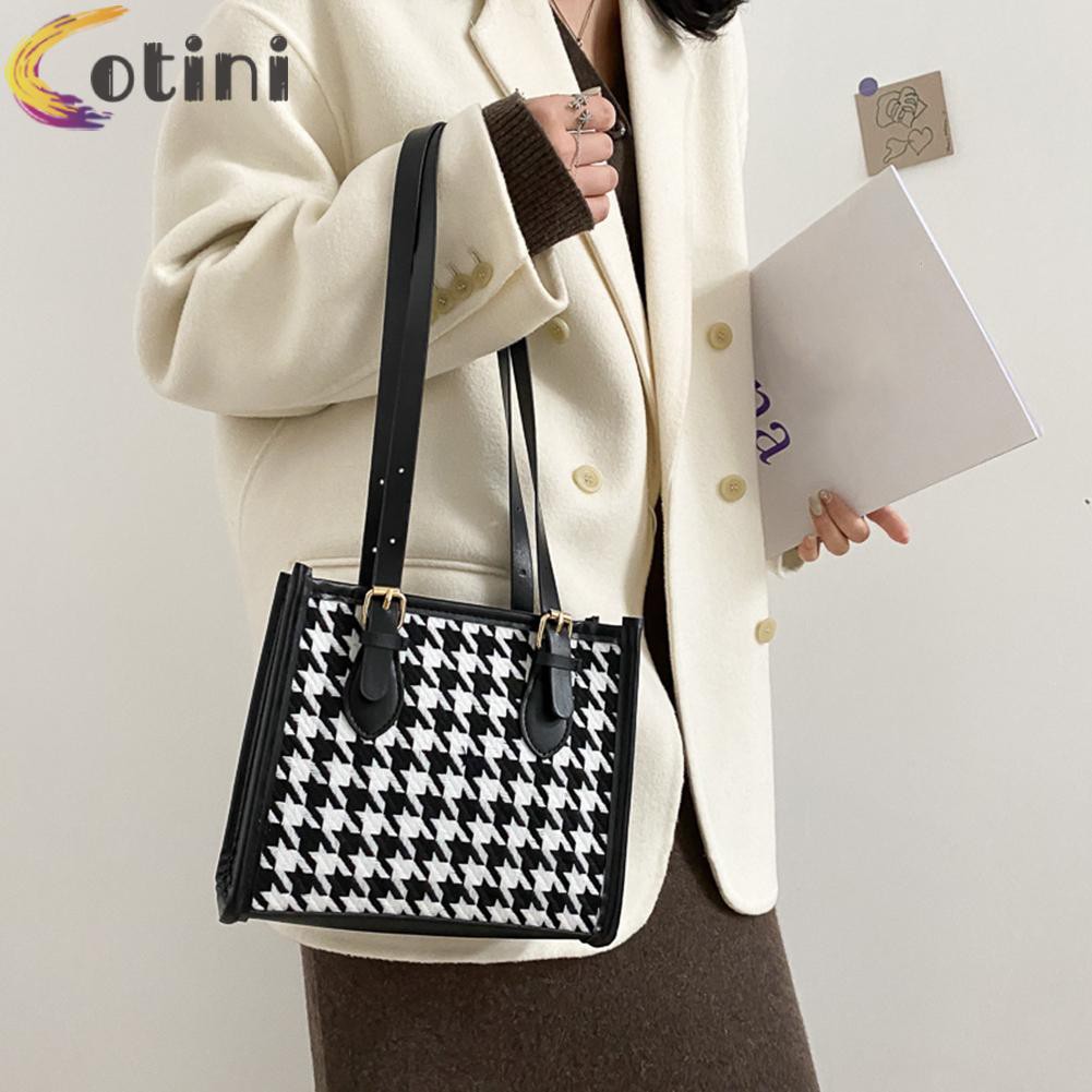 COTINI Vintage Women Shoulder Underarm Bag Leather Plaid Lady Clutch Handbags Tote