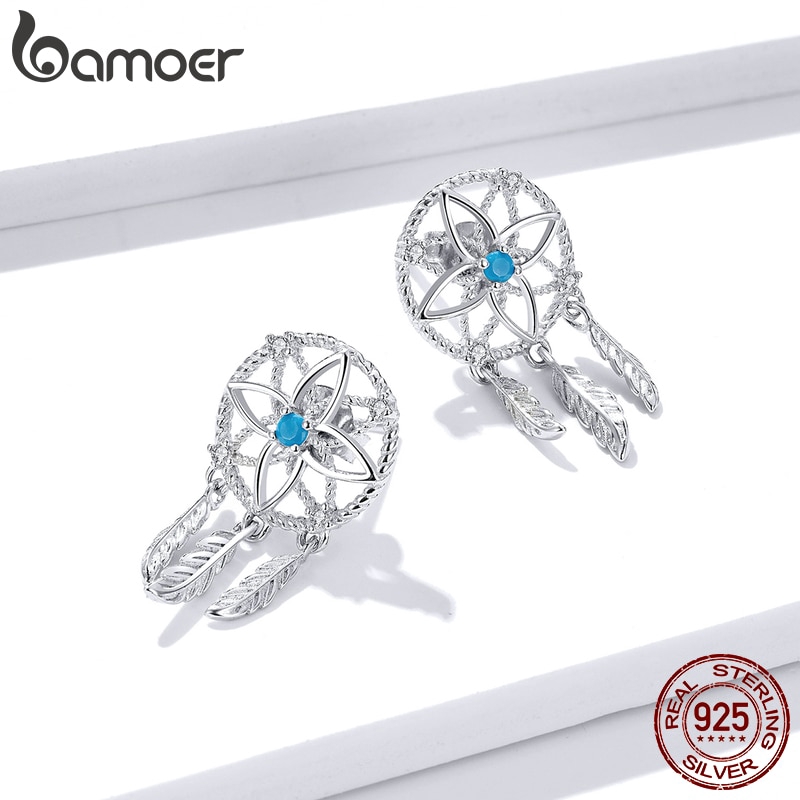 Khuyên Tai Bamoer BSE339 Mạ Bạc 925 Hình Dreamcatcher