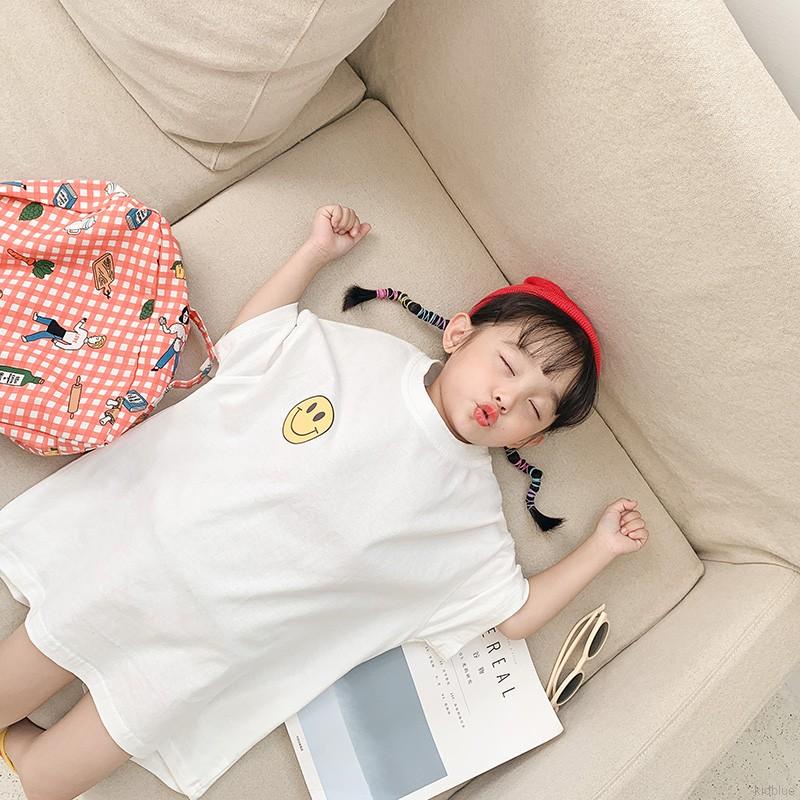 Đầm Thun Cotton Tay Ngắn In Họa Tiết Phong Cách Hàn Quốc Thời Trang Mùa Hè Mới Cho Bé Gái