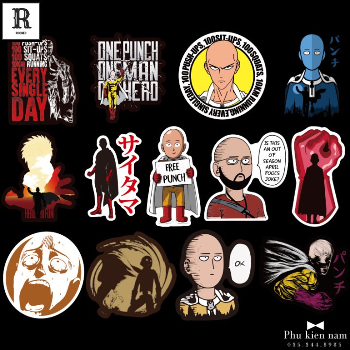 Sticker PVC Chống nước Hình dán Mũ bảo hiểm Vali Laptop One Punch Man ST016