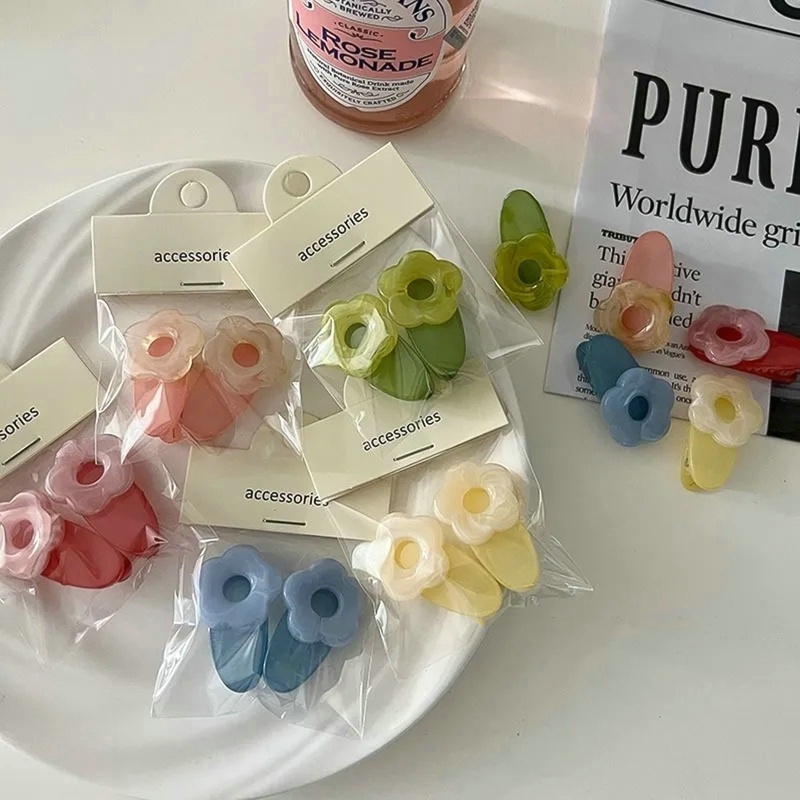 Bộ 2 Kẹp Tóc Hình Hoa Màu Kẹo Ngọt Thời Trang Hàn Quốc Cho Nữ