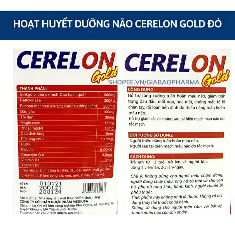CERELON GOLD bổ não, tăng cường trí nhớ - Hộp 100 viên