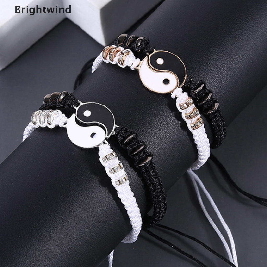 [Brightwind] Couple Bracelet Hematite Leather Cord Braid Chain Bracelet Tai Chi Alloy Pendant Hot Sell