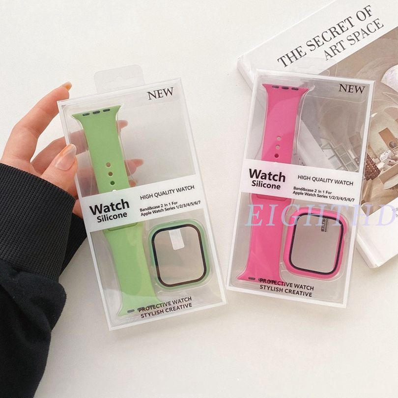 Bộ Ốp Cao Su Silicone 2 Trong 1 Cho Đồng Hồ Thông Minh Apple Series 7 6 SE 5 4 3 2 1 iWatch Size 41mm 45mm 44mm 40mm 42mm 38mm