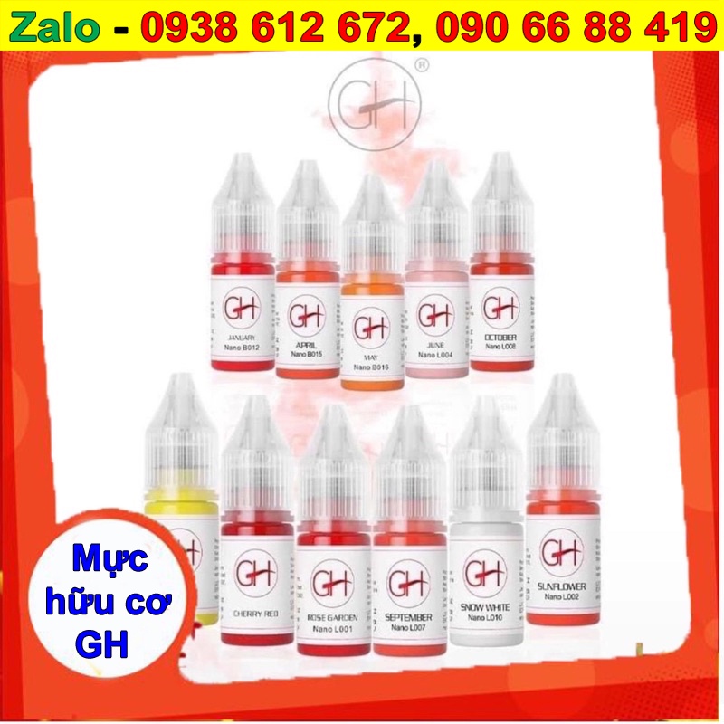 Mực hữu cơ GH phun môi đẹp siêu bám nhanh lên màu chuẩn giá tốt, Mực phun xăm môi Nano gh chính hãng Mỹ 6ml / 12ml