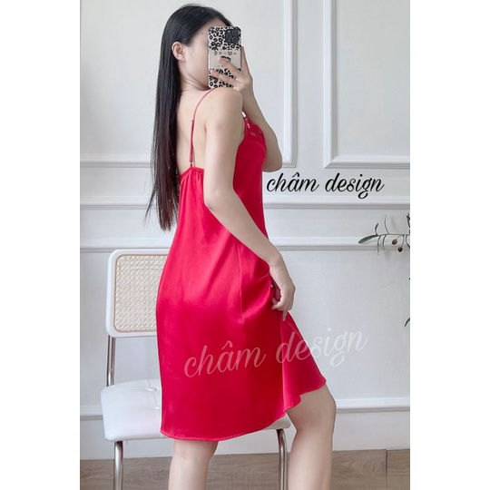 váy ngủ lụa satin dáng suông pha ren ngực , hàng thiết kế độc quyền tại shop