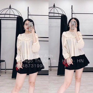 Áo sơ mi nữ ❤ Freeship ❤Áo sơ mi von thêu hạt gạo - Áo kiểu nữ đẹp
