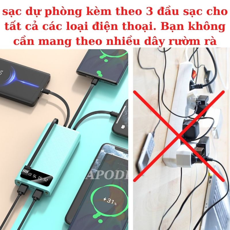 Sạc Dự Phòng 20000mAh 10000mAh Pin Sạc Dự Phòng Có 4 Dây Sạc Dây Sạc Iphone Samsung Xaomi Android