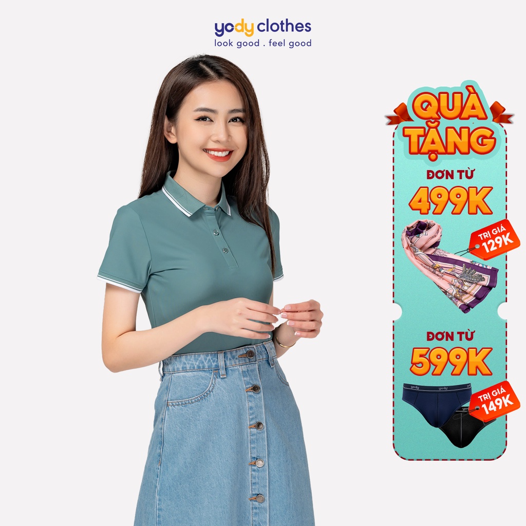 Áo phông polo nữ YODY cổ bẻ vải mắt chim cao cấp thấm hút tốt APN5434 | BigBuy360 - bigbuy360.vn